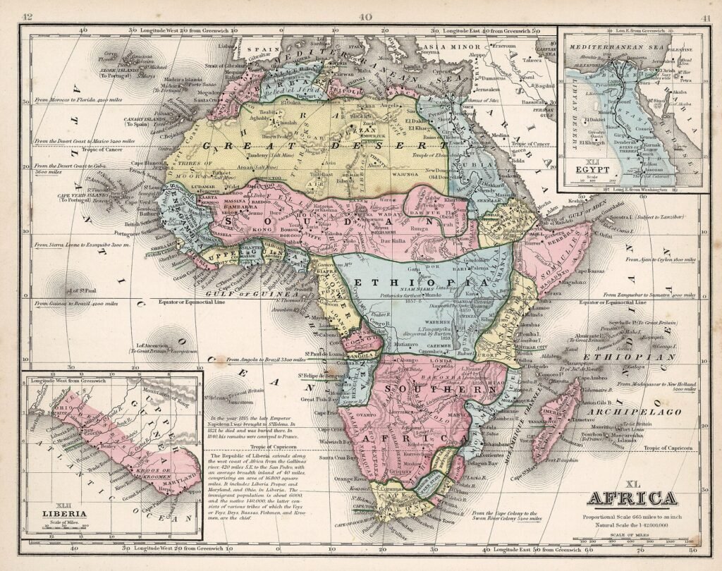A map of Africa published shortly before the Berlin Conference of 1884 to 1885.