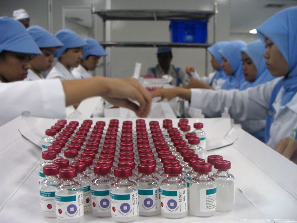 Vaccine vials at a manufacturing plant in Bandung, Indonesia.