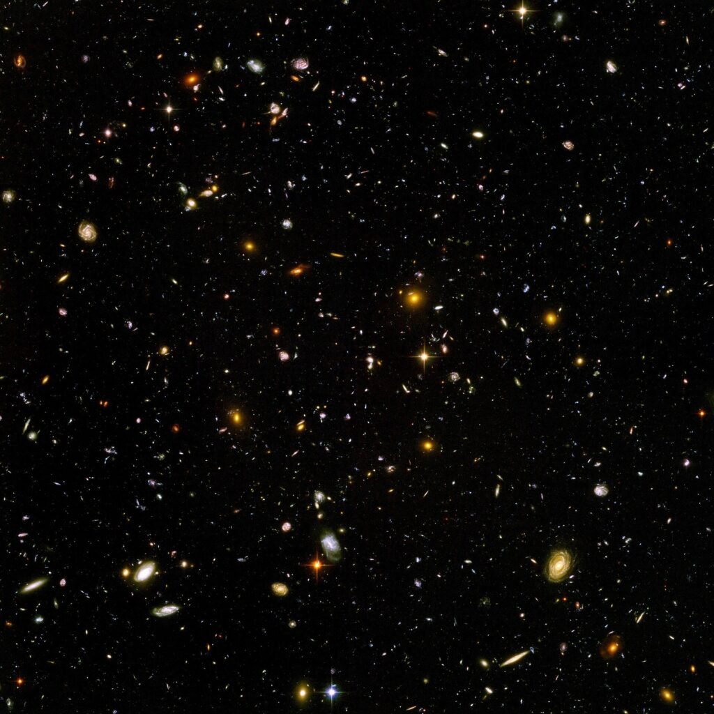The Hubble Ultra Deep Field. Almost every point of light is a galaxy, some seen as they were more than 13 billion years ago.