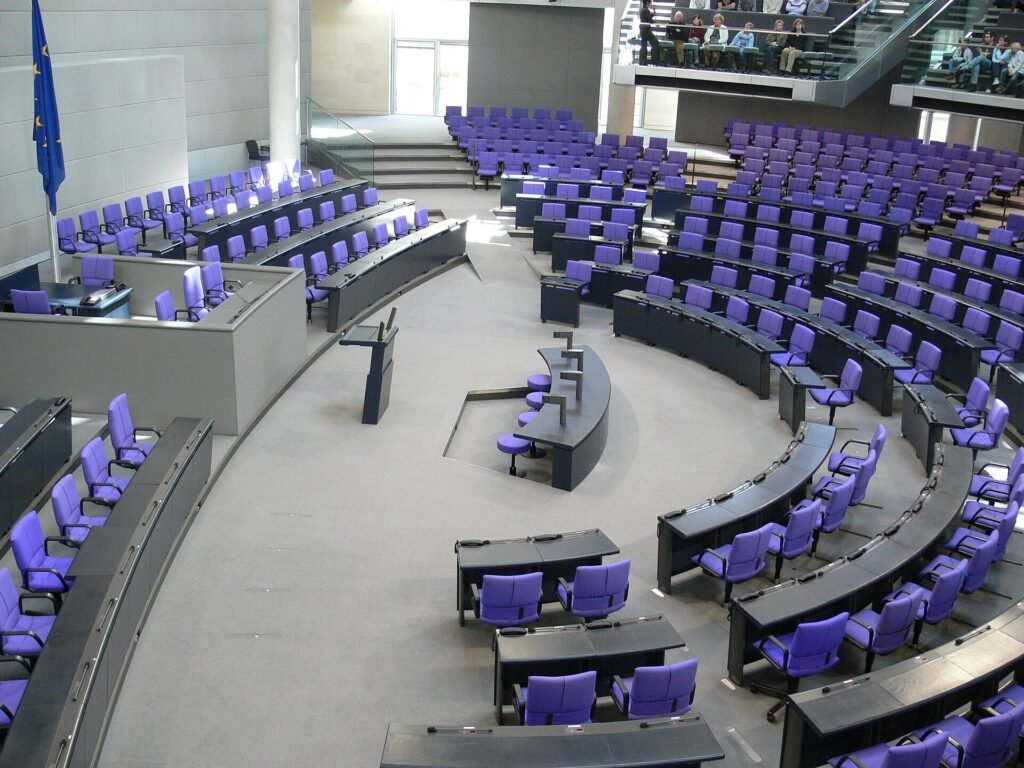The plenary chamber of the German Bundestag in Berlin.