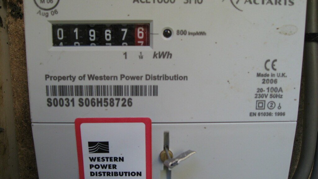 A household electricity meter showing kilowatt-hours used