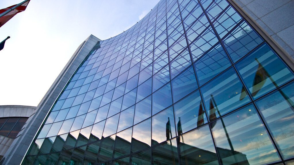 The glass facade of the U.S. Securities and Exchange Commission headquarters in Washington